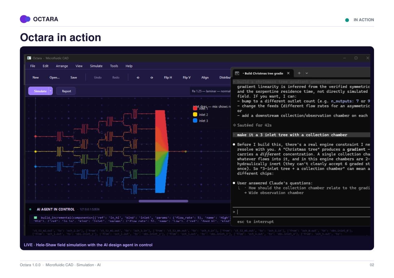 Octara Microfluidic editor with a chip on the design canvas